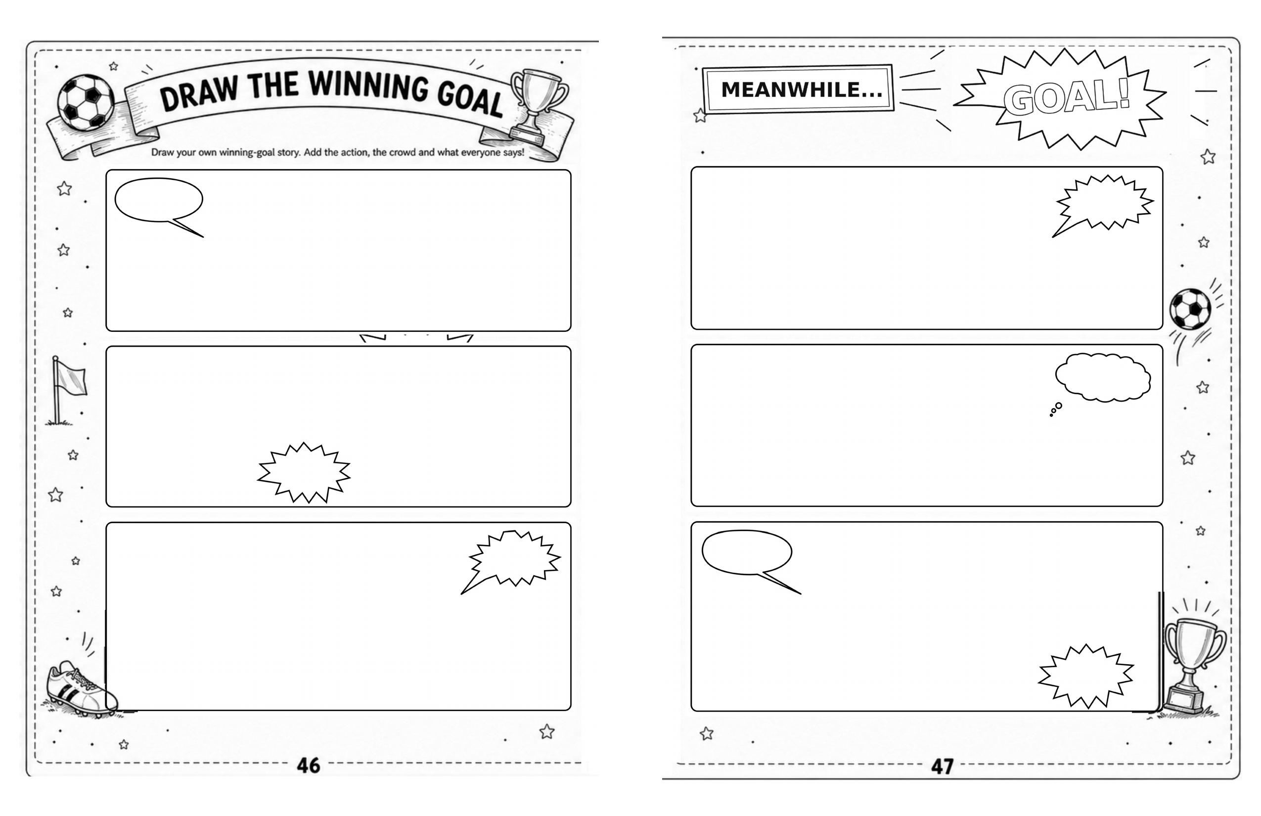 The final two-page Draw the Winning Goal comic spread from the published book